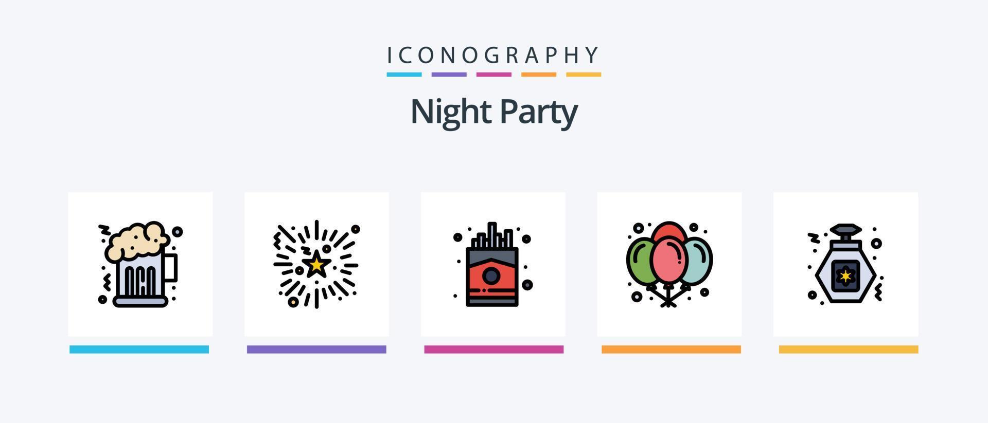 linha de festa noturna cheia de 5 ícones incluindo festa. fila. discoteca. noite. morango. design de ícones criativos vetor