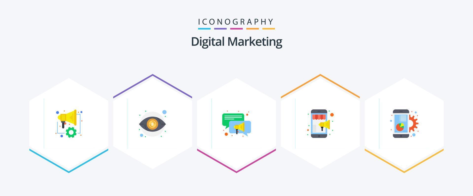 pacote de ícones planos de marketing digital 25, incluindo gráfico. gráfico. conversação. marketing móvel. comprar vetor