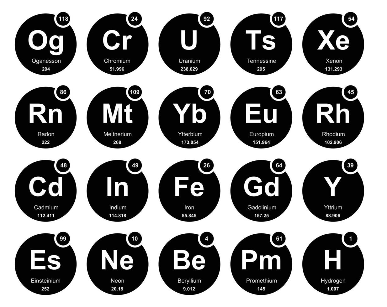 20 tabela periódica do design do pacote de ícones de elementos vetor