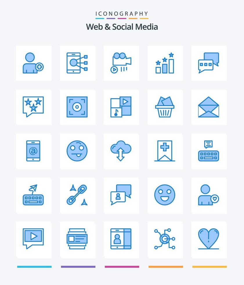 web criativa e mídia social 25 pacote de ícones azuis, como bolha. bater papo. Câmera. conversando. posição vetor