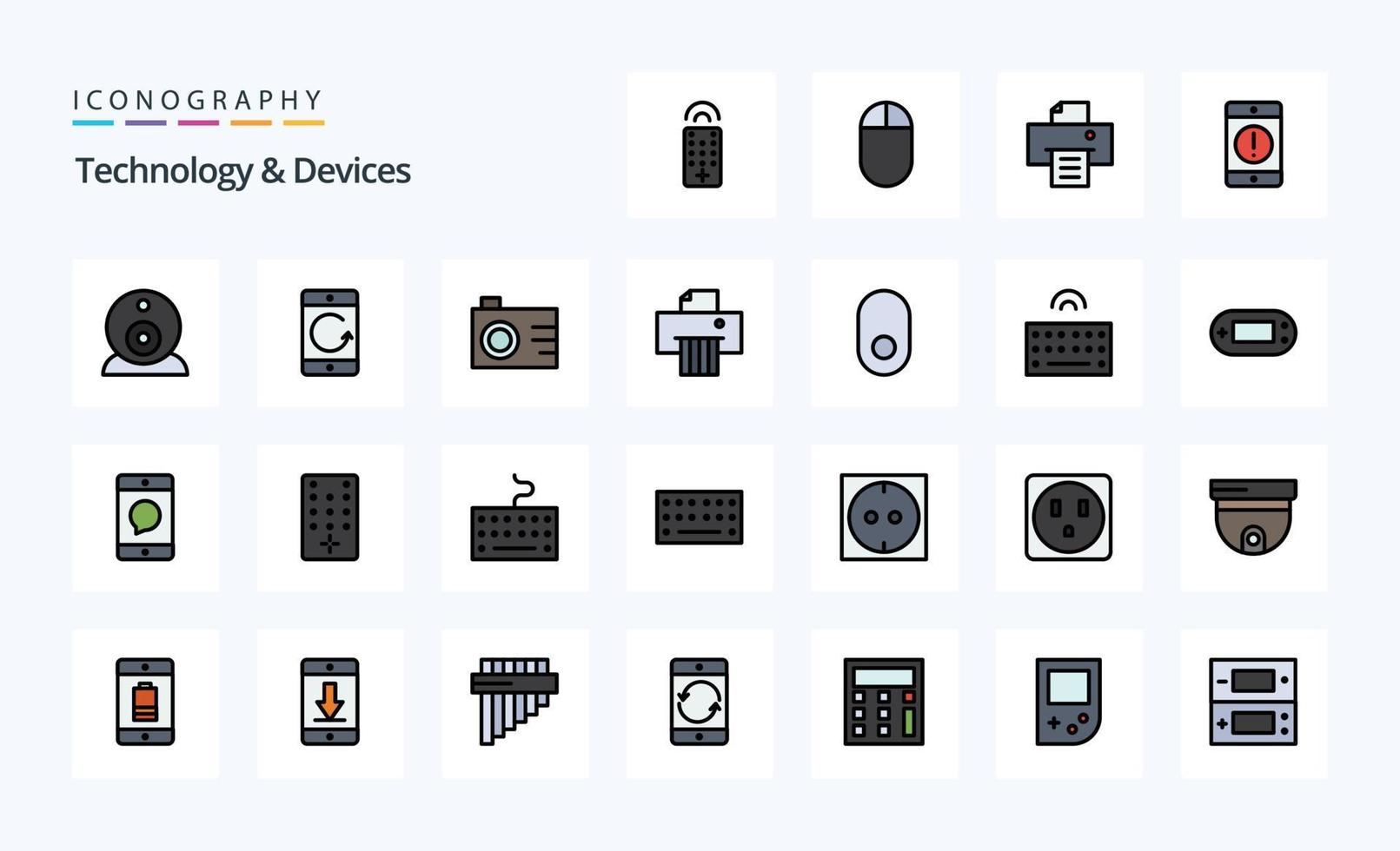 pacote de ícones de estilo cheio de linha de 25 dispositivos vetor