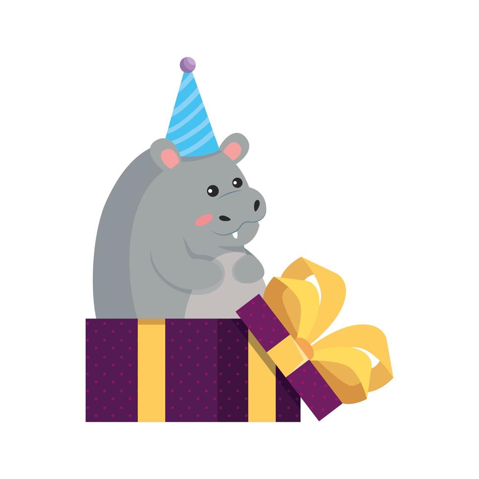 desenho de hipopótamo com desenho vetorial de feliz aniversário vetor