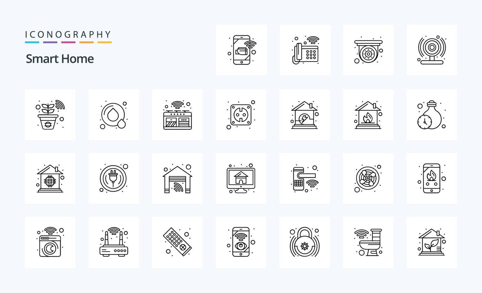 25 pacote de ícones de linha doméstica inteligente vetor