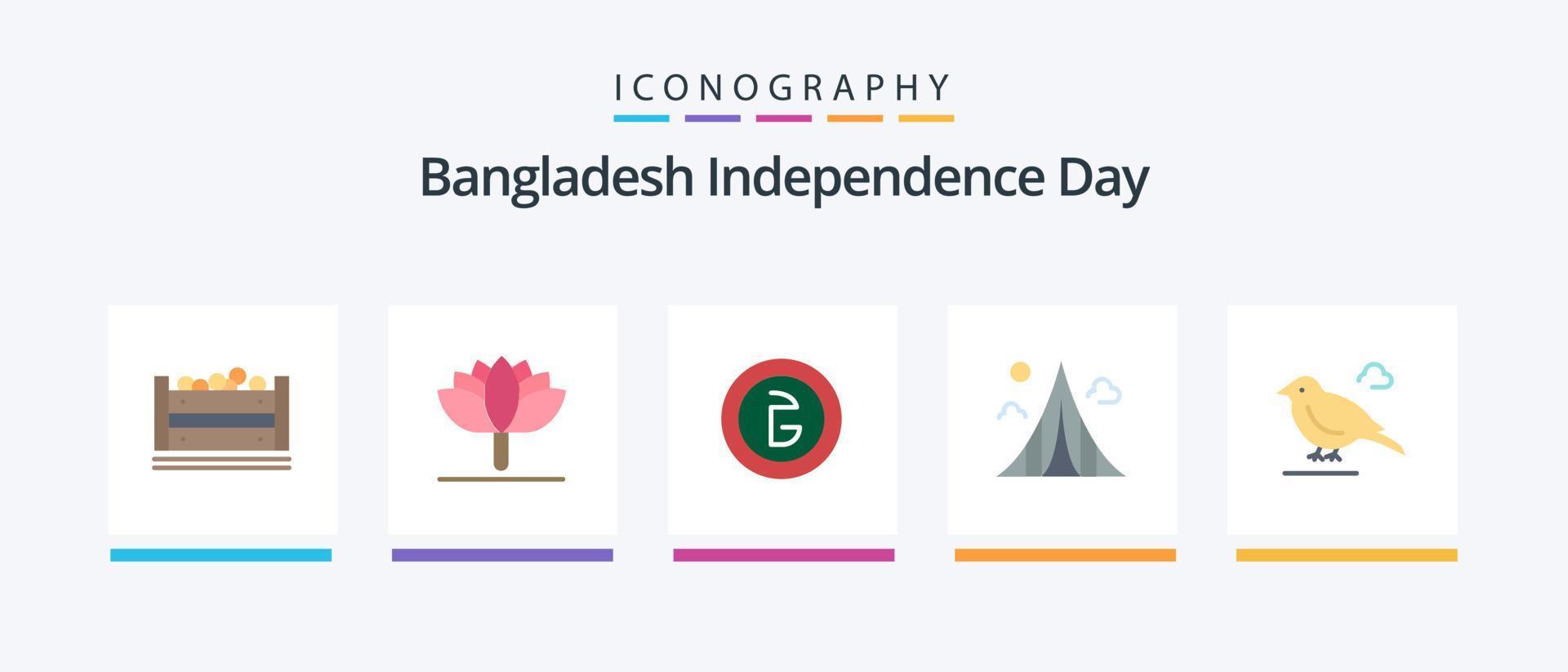 Dia da Independência de Bangladesh Flat 5 Icon Pack Incluindo Pássaro. marco. negócios. Estado. prédio. design de ícones criativos vetor