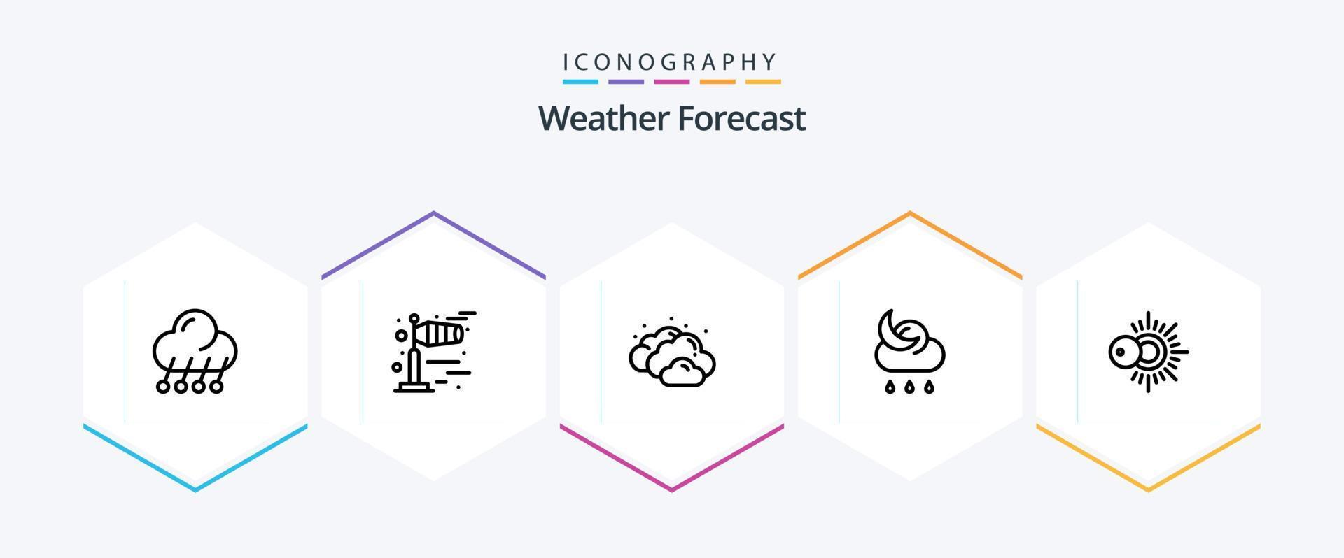 pacote de ícones de 25 linhas de clima, incluindo clima. sol. nuvem. clima. lua vetor