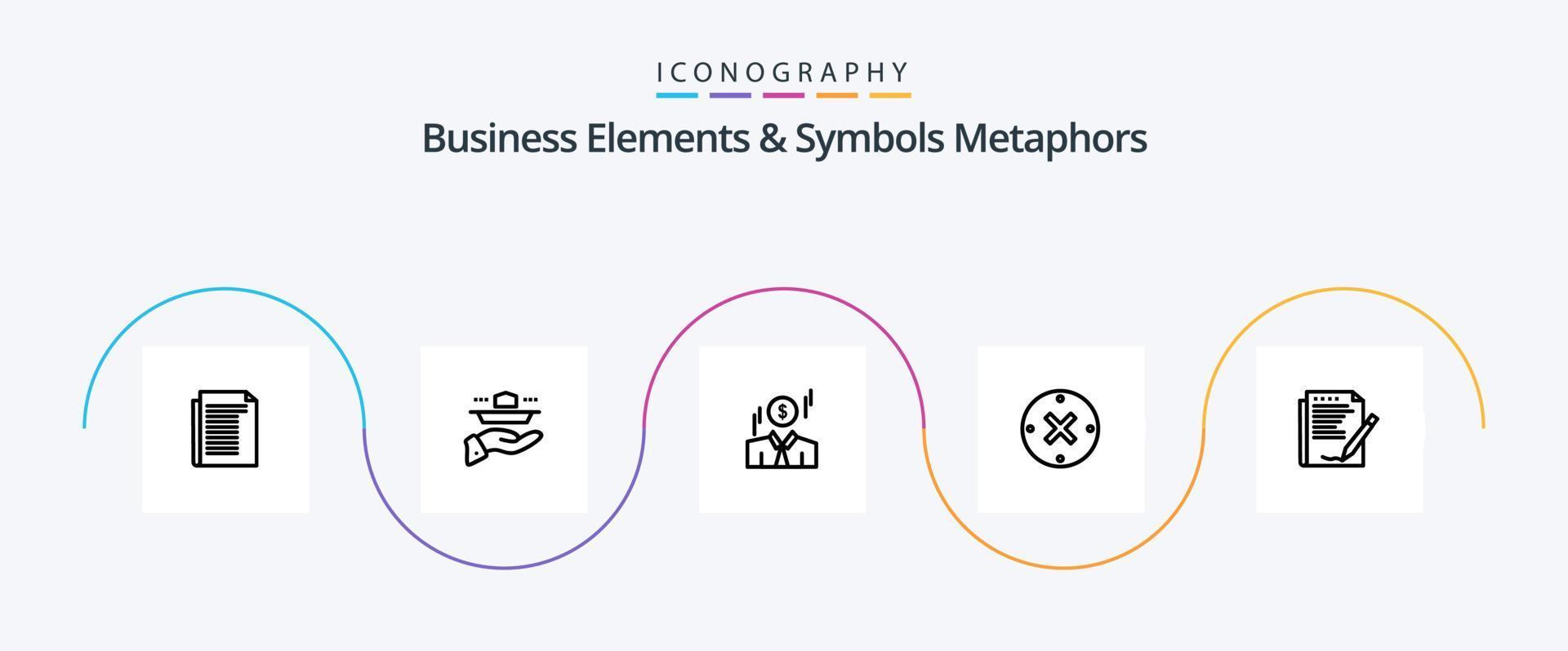elementos de negócios e metáforas de símbolos linha 5 pacote de ícones incluindo acordo. excluir. jantar. cruzar. dinheiro vetor
