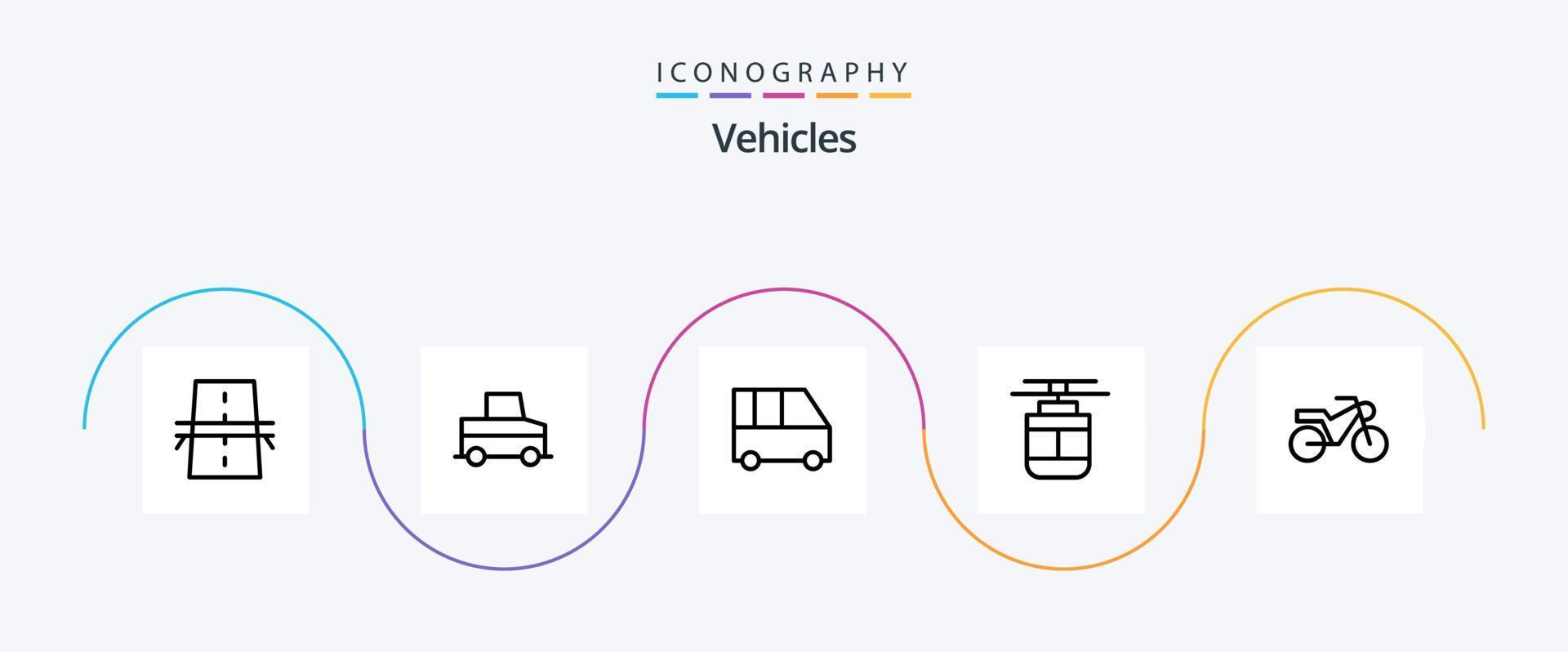 Pacote de ícones da linha 5 de veículos, incluindo motocicleta. transporte. Van de entrega. eléctrico. ar vetor