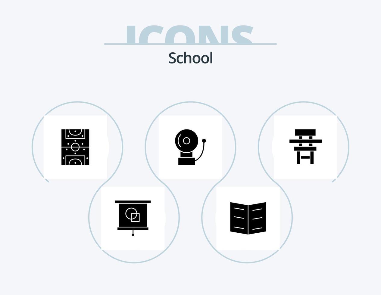 ícone do glifo escolar pack 5 design de ícone. Educação. aula. jogo. cadeira. Sino vetor