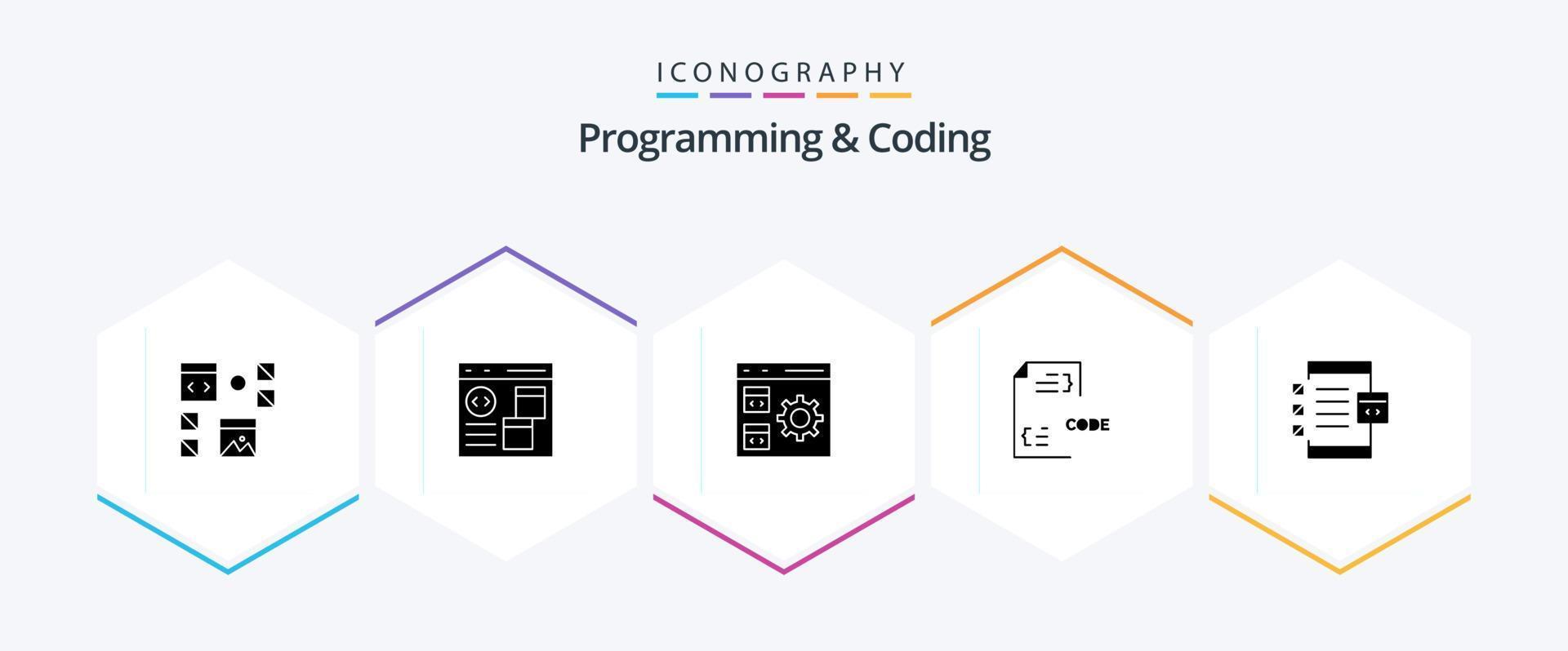 programação e codificação de pacote de ícones de 25 glifos, incluindo desenvolvimento. código. desenvolver. gerenciamento. desenvolver vetor
