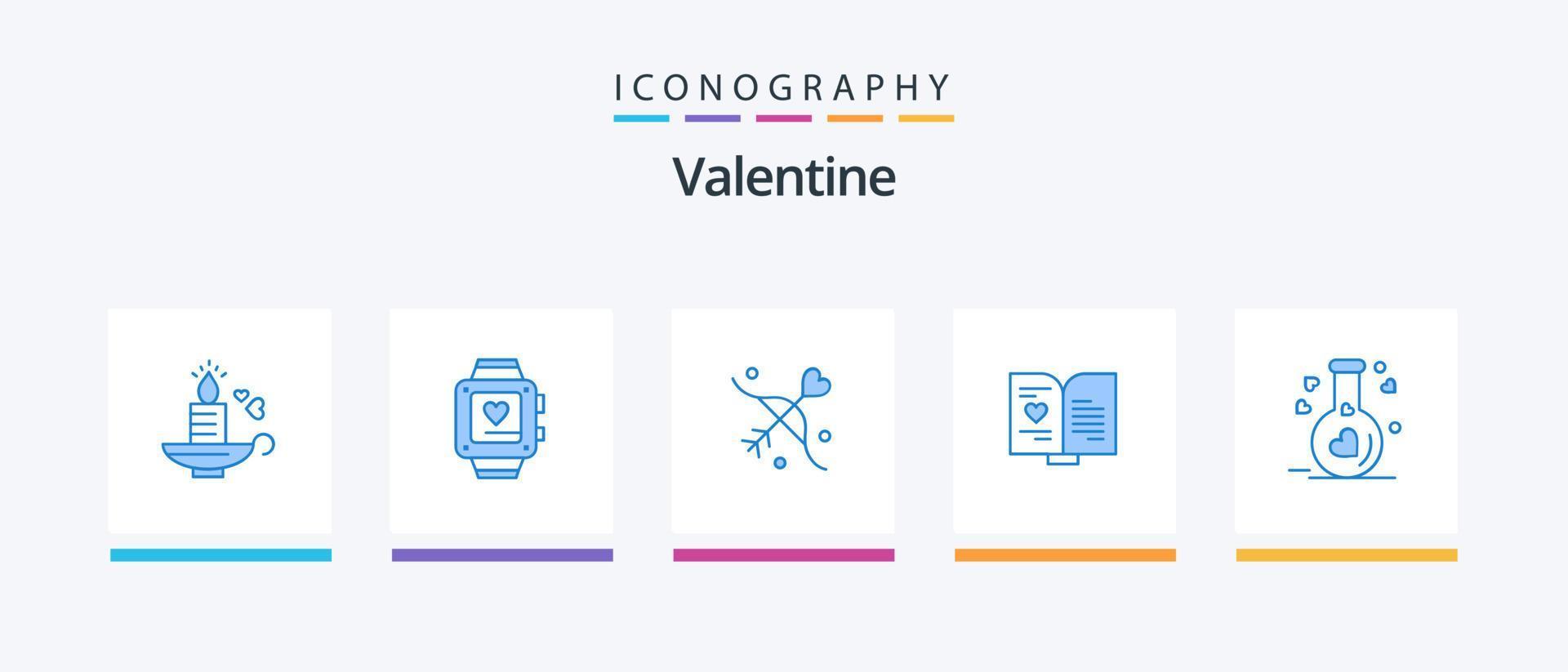 Pacote de ícones azul 5 dos namorados, incluindo amor. casamento. tiro com arco. coração. livro. design de ícones criativos vetor