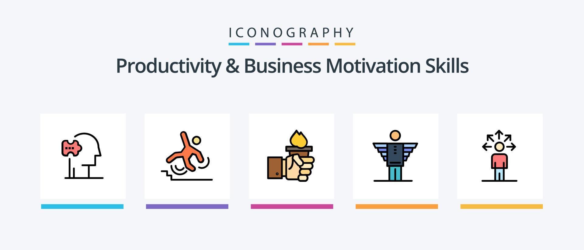a linha de habilidades de produtividade e motivação empresarial preencheu o pacote de 5 ícones, incluindo melhoria. talento. liderança. gerenciamento. humano. design de ícones criativos vetor