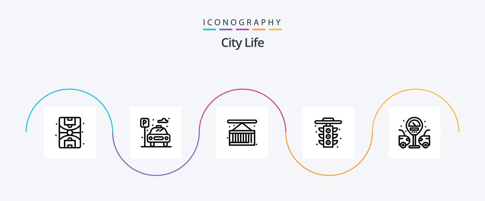pacote de ícones da linha 5 da vida na cidade, incluindo posto de gasolina. cidade. carga. luz. vida vetor