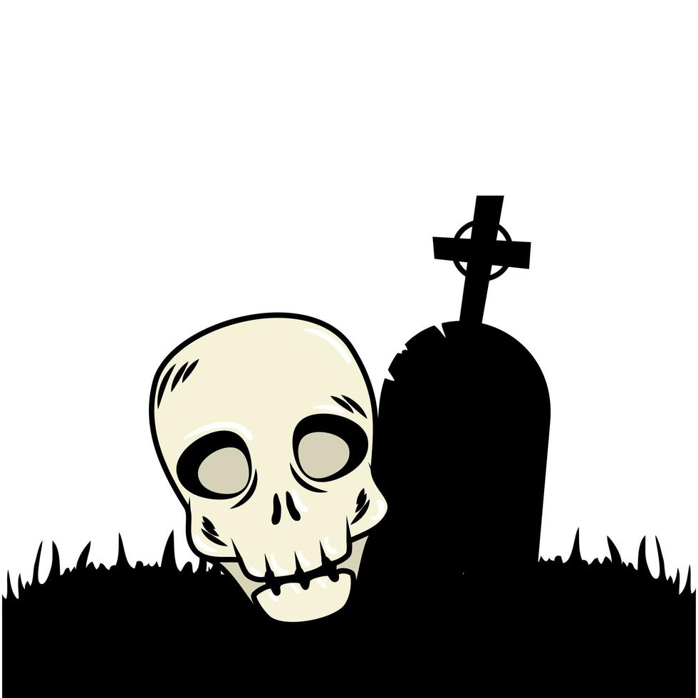 crânio morto halloween no cemitério estilo pop art vetor
