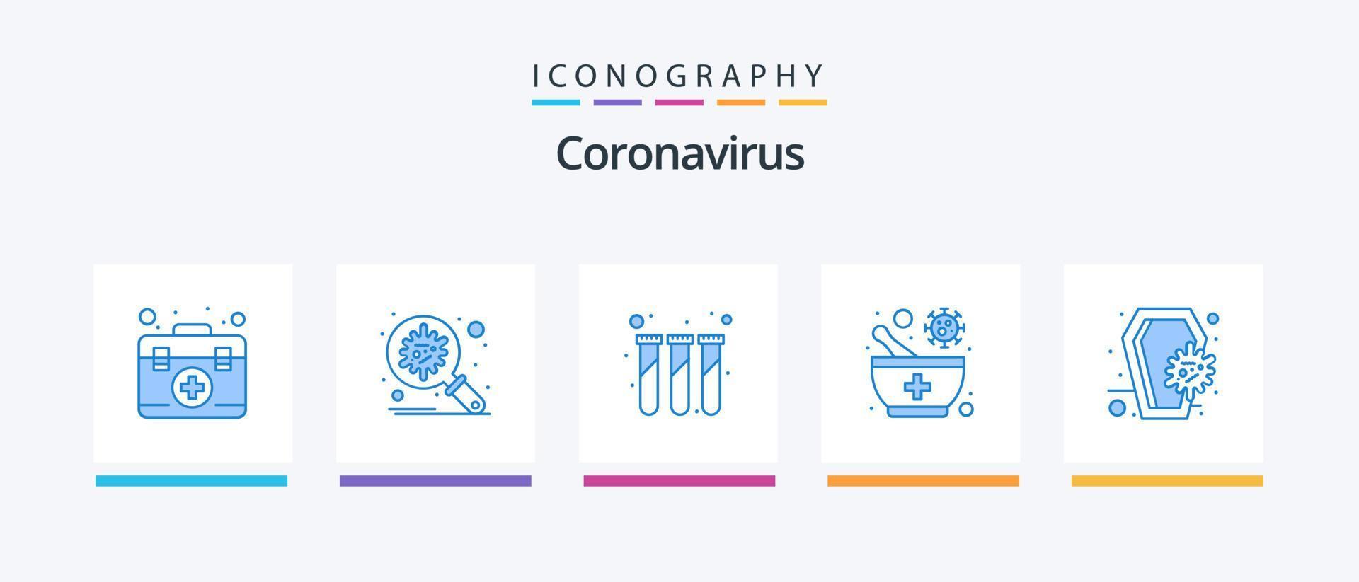 pacote de ícones azul coronavírus 5, incluindo caixão. vírus. espalhar. tigela. Tubos de ensaio. design de ícones criativos vetor