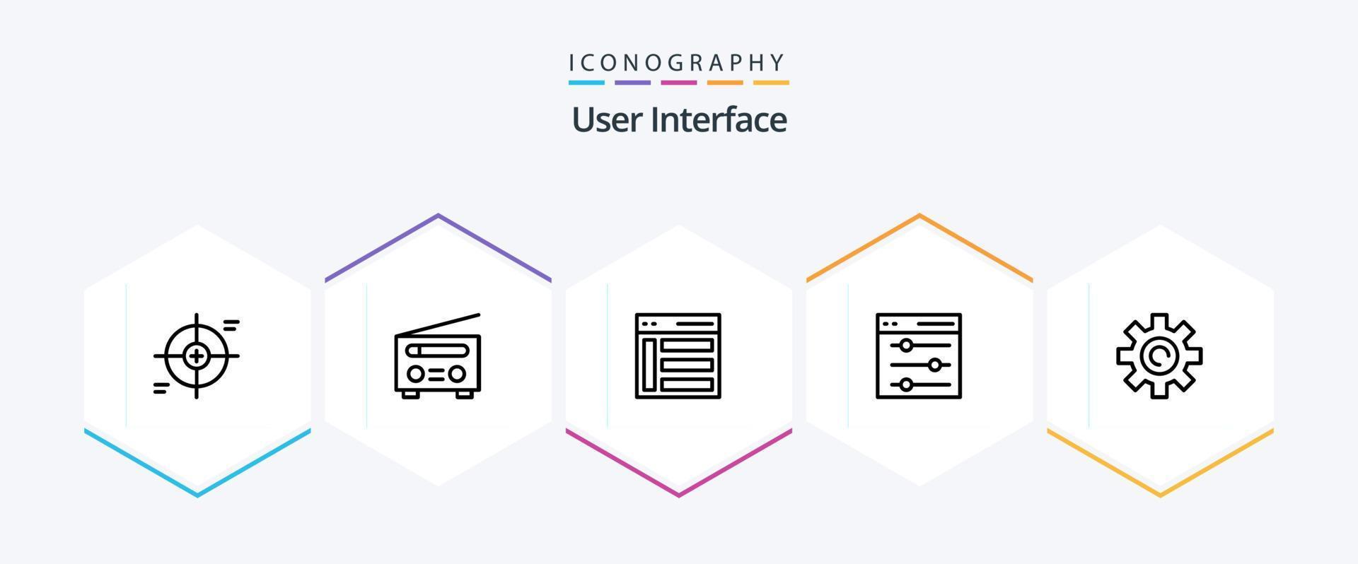 interface do usuário pacote de ícones de 25 linhas, incluindo configurações. comunicação. do utilizador. do utilizador. esquerda vetor