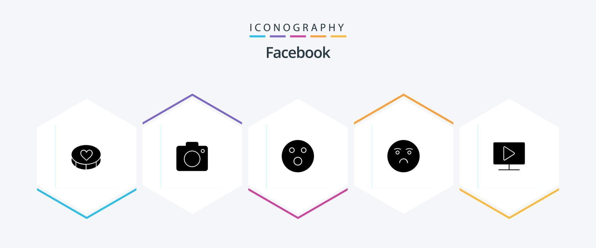 Pacote de ícones de 25 glifos do Facebook, incluindo computador. triste. bola de golfe. sentimento. emoji vetor