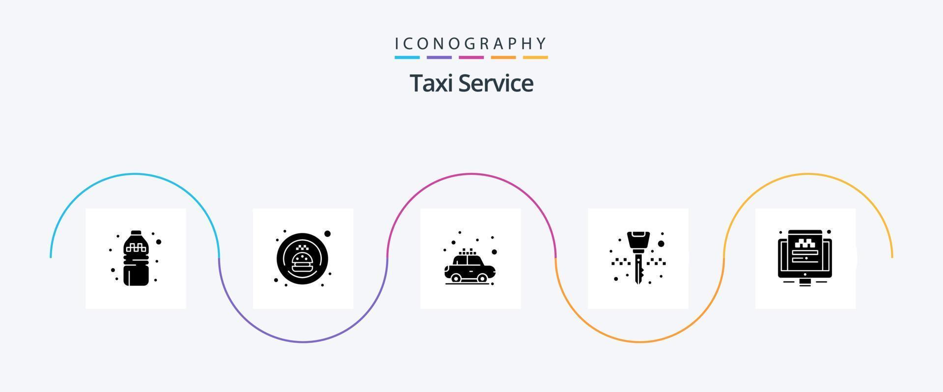 pacote de ícones de glifo 5 de serviço de táxi, incluindo site. Táxi. Táxi. Táxi. chave de ignição vetor