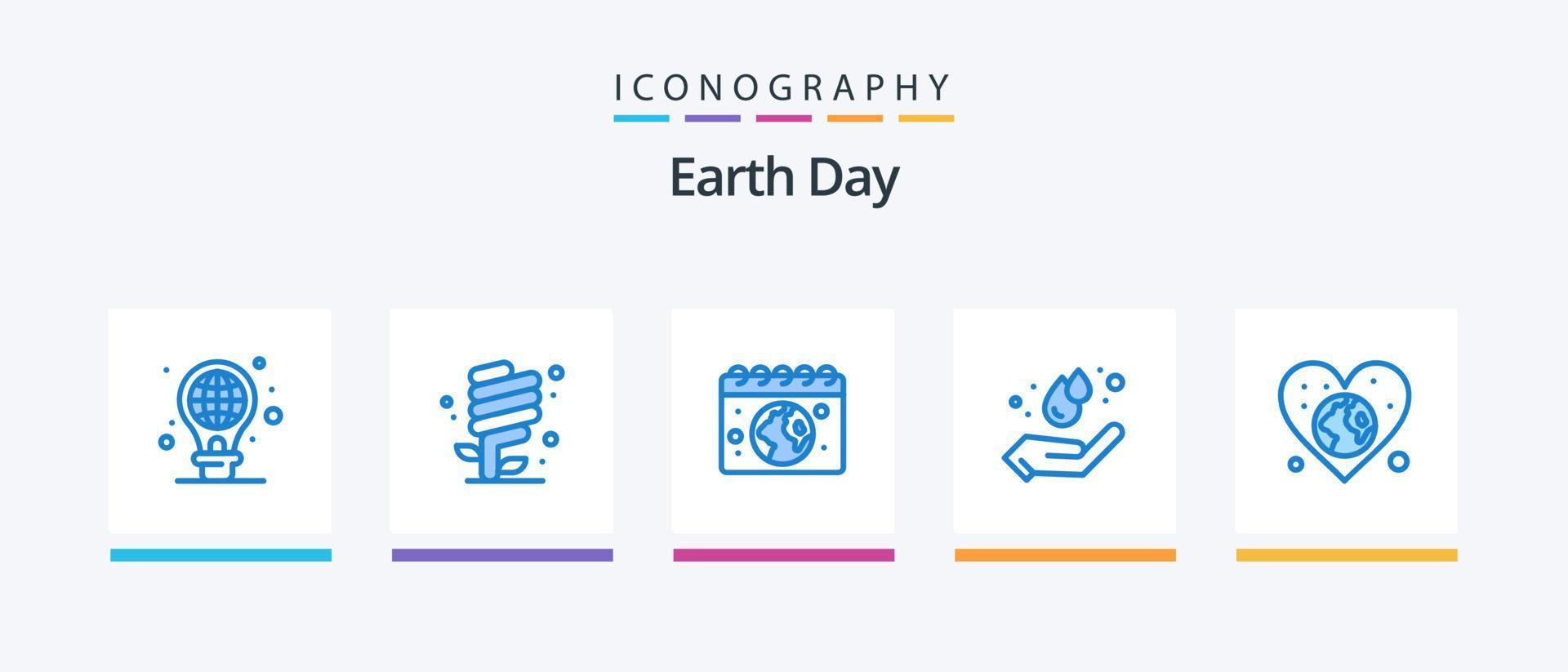 pacote de ícones do dia da terra azul 5, incluindo a terra. energia. verde. ecologia. dia. design de ícones criativos vetor