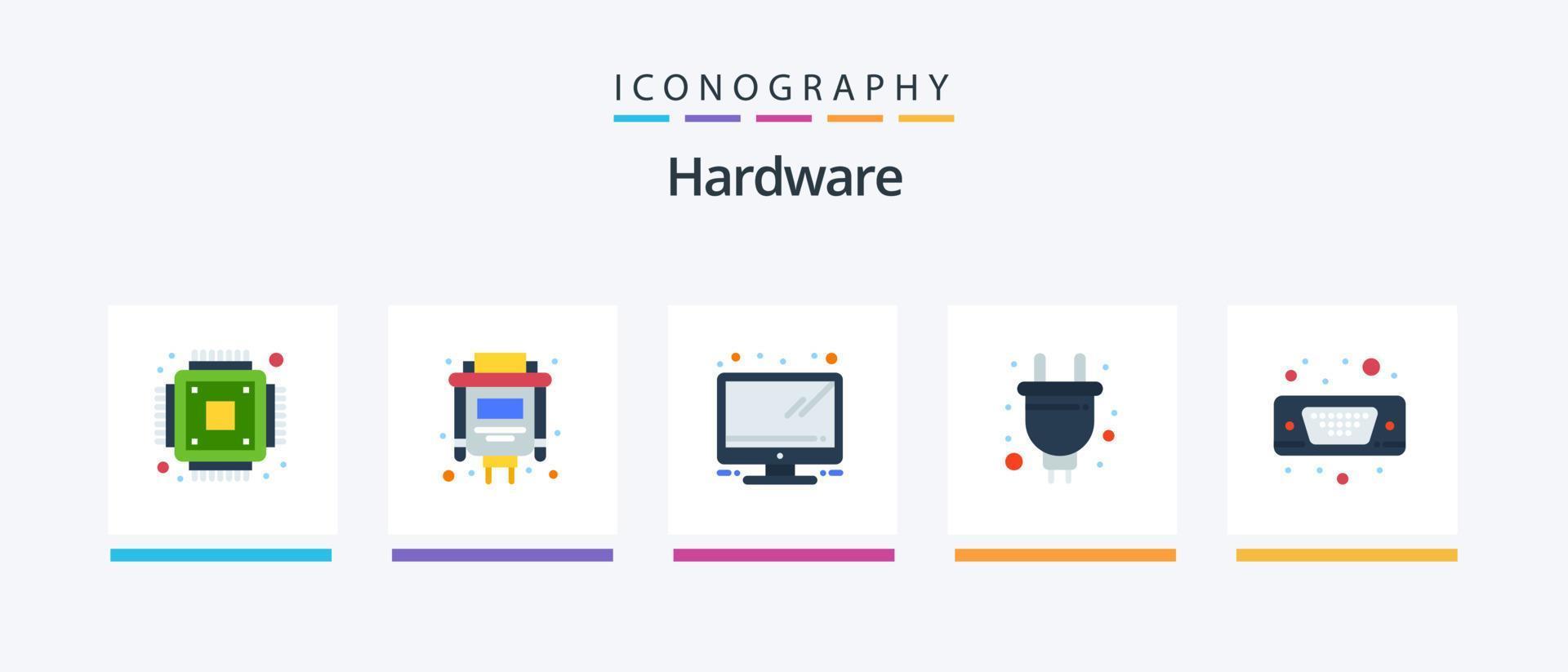 pacote de ícones de hardware plano 5, incluindo . porta. televisão. entrada. hardware. design de ícones criativos vetor