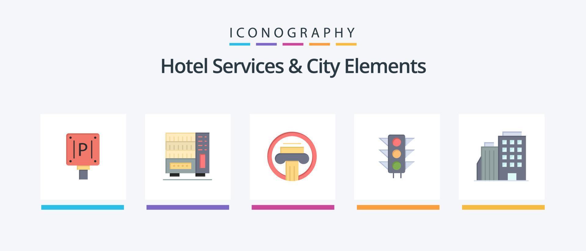 serviços de hotelaria e elementos da cidade flat 5 icon pack incluindo hotel. luz. coluna. sinal. grego. design de ícones criativos vetor