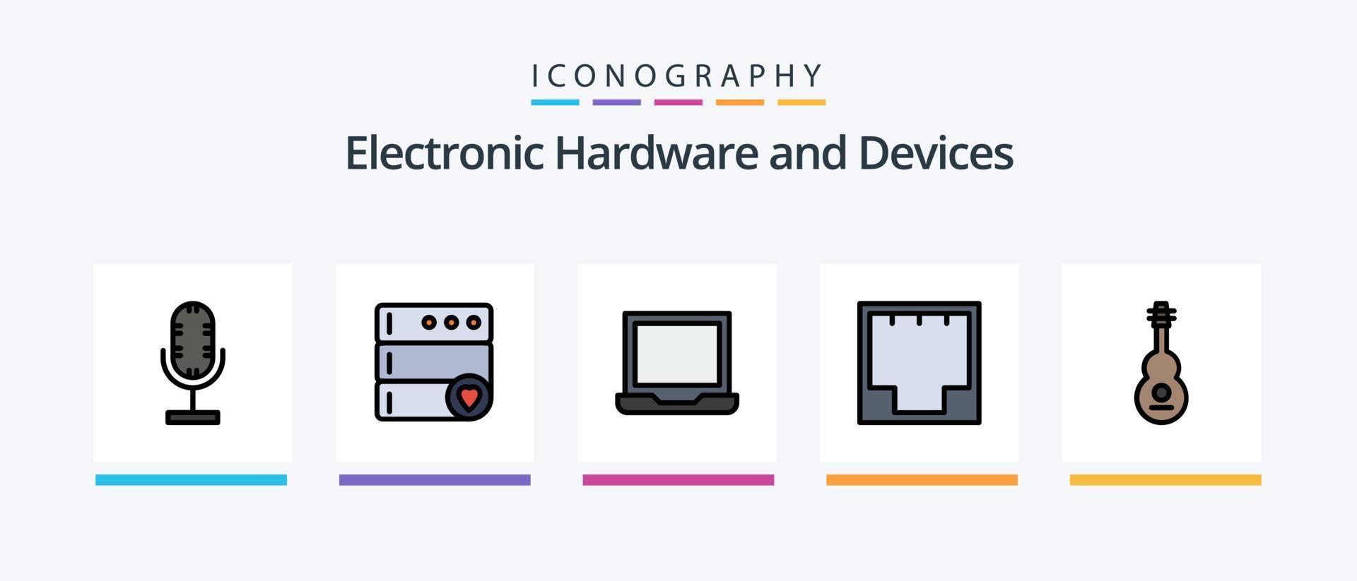 linha de dispositivos cheia de 5 ícones incluindo . excluir. disco. base de dados. música. design de ícones criativos vetor