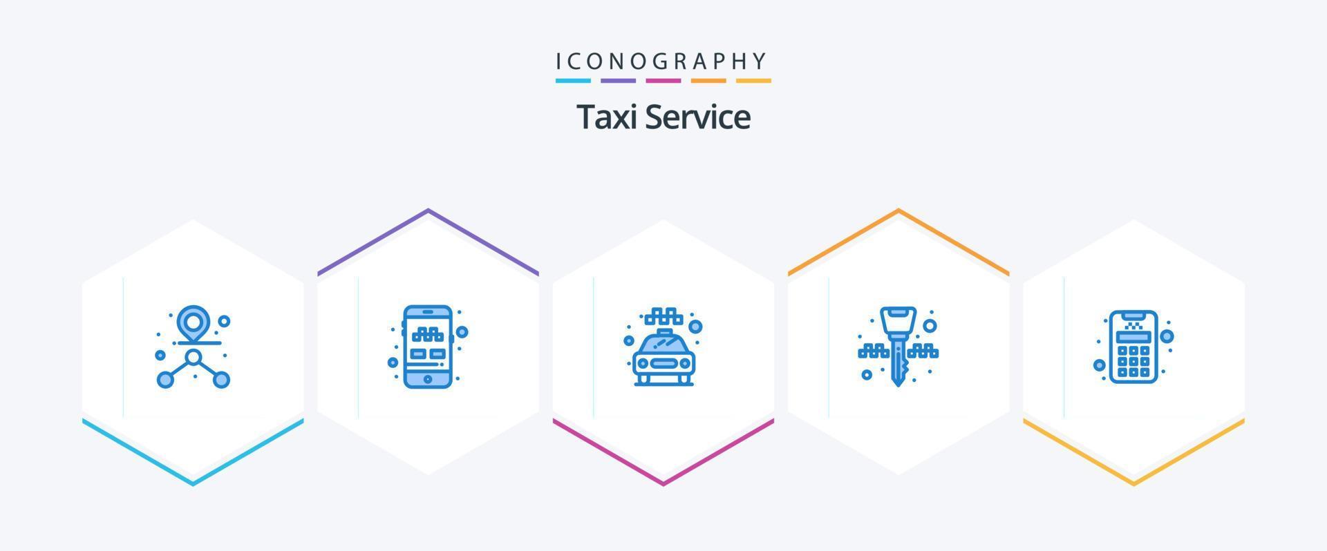 serviço de táxi 25 pacote de ícones azul, incluindo máquina. cartão. Táxi. Táxi. chave de ignição vetor