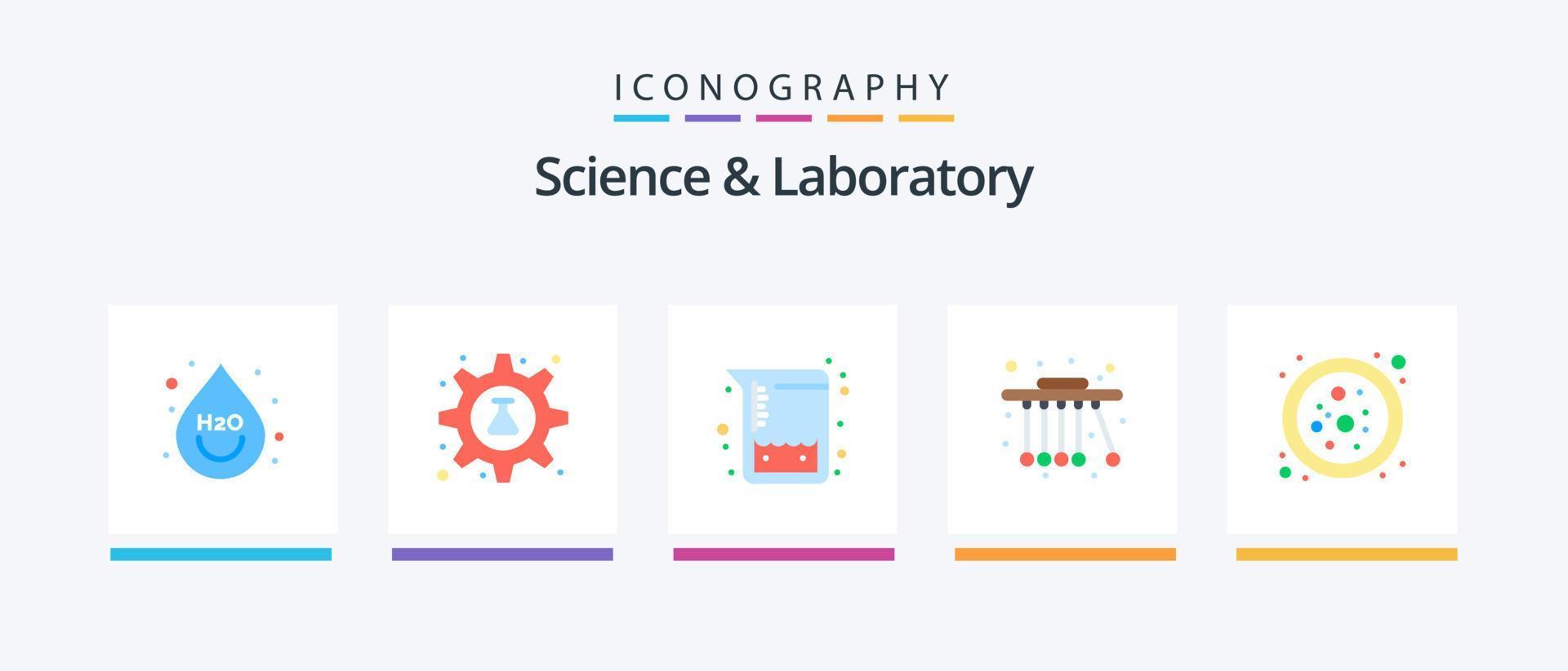 pacote de ícones de ciência plana 5, incluindo molécula. átomo. tubo. Ciência. pêndulo. design de ícones criativos vetor