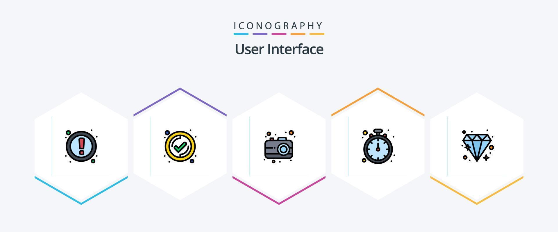 interface do usuário 25 pacote de ícones de linha preenchida, incluindo . diamante. interface. brilhante. cronômetro vetor