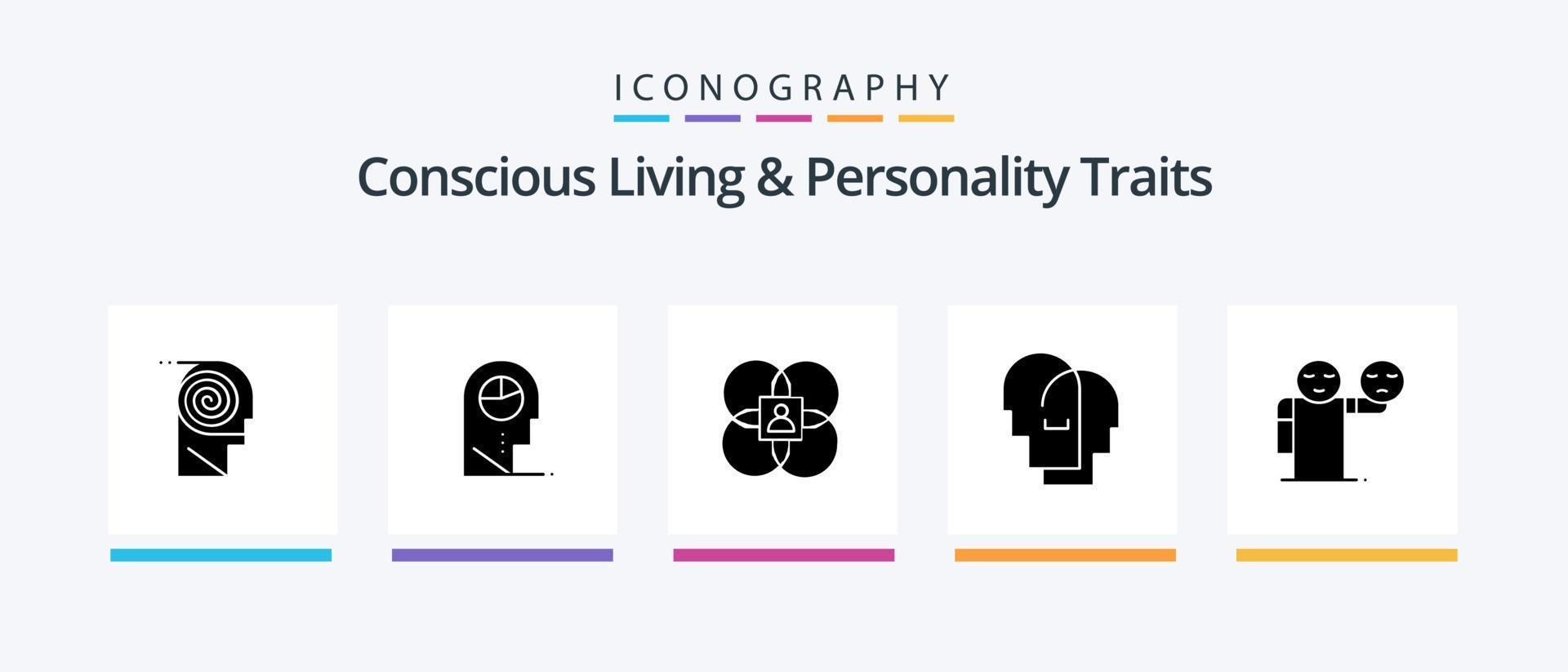 vida consciente e traços de personalidade glyph 5 icon pack incluindo sentimentos. humano. chapéu. chapéu. modelo. design de ícones criativos vetor