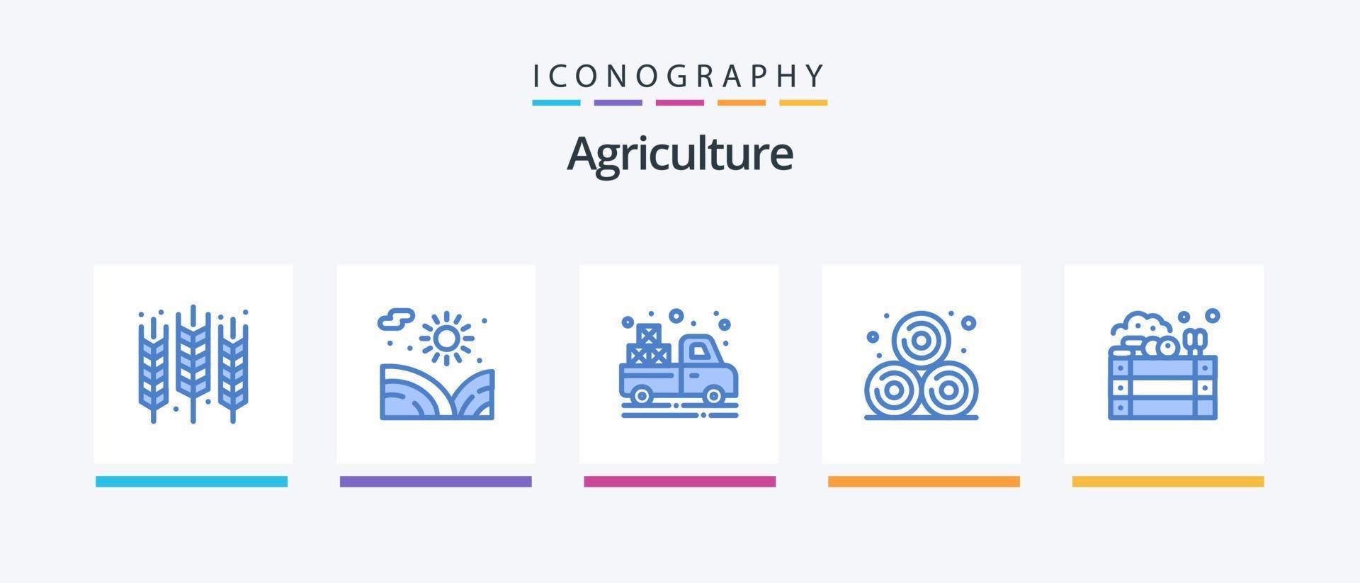 pacote de ícones de agricultura azul 5, incluindo maçãs. palha de trigo. água. canudo. agricultura. design de ícones criativos vetor