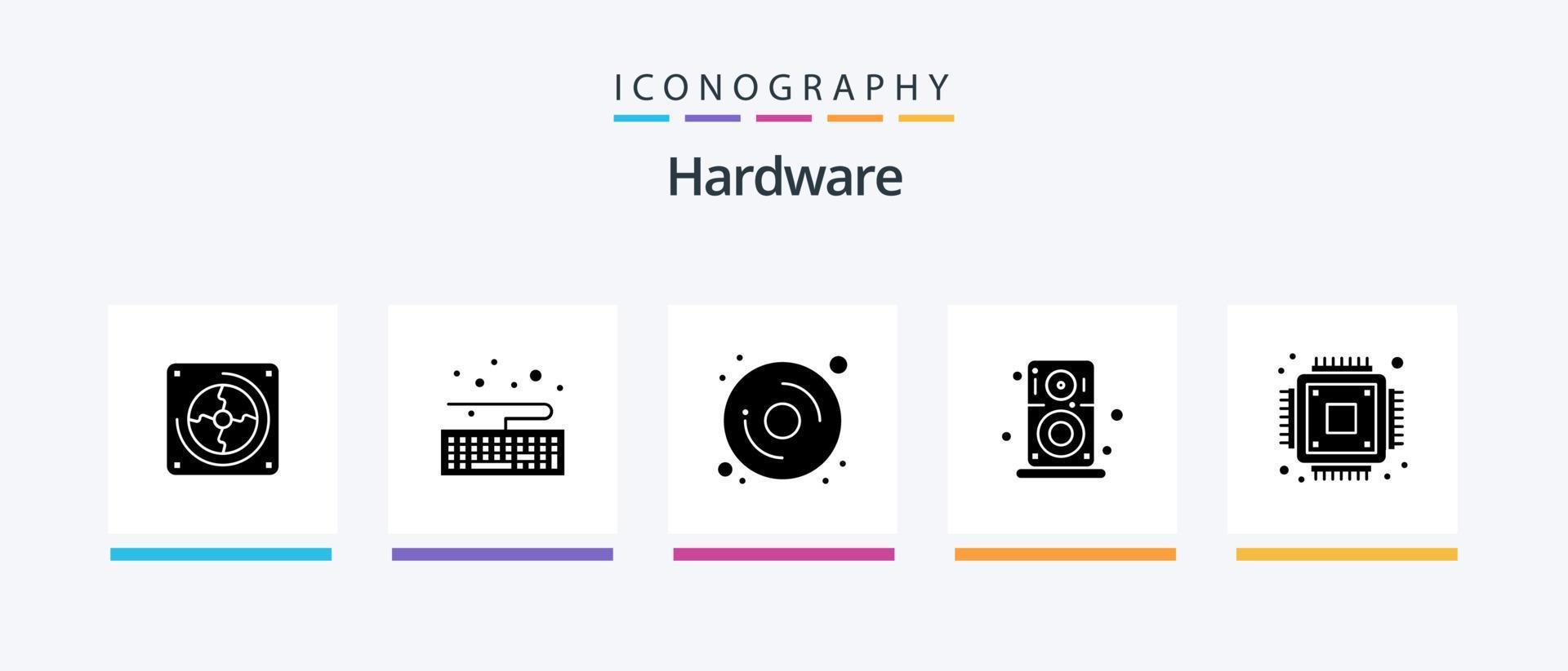 pacote de ícones de glifo 5 de hardware, incluindo . hardware. disco. lasca. jogador. design de ícones criativos vetor