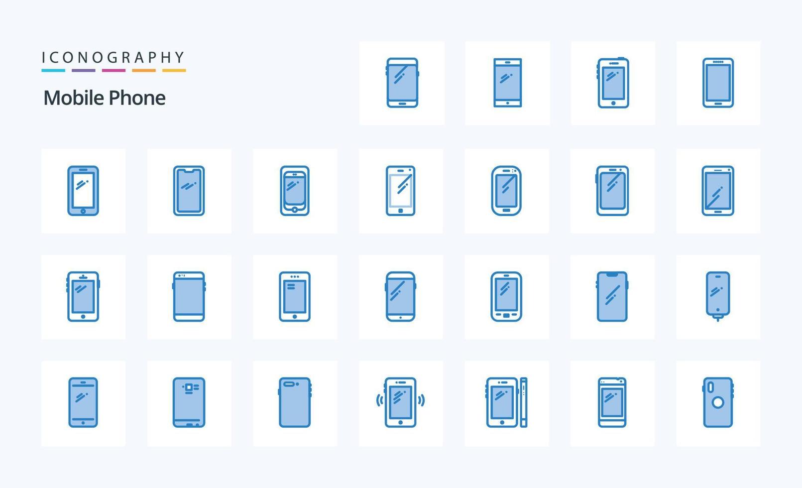 pacote de ícones azuis de 25 telefones celulares vetor