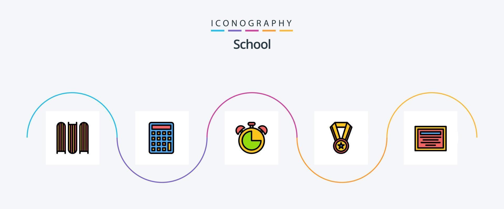 linha escolar preenchida com 5 ícones planos, incluindo . observação. Educação. arquivo. medalha vetor