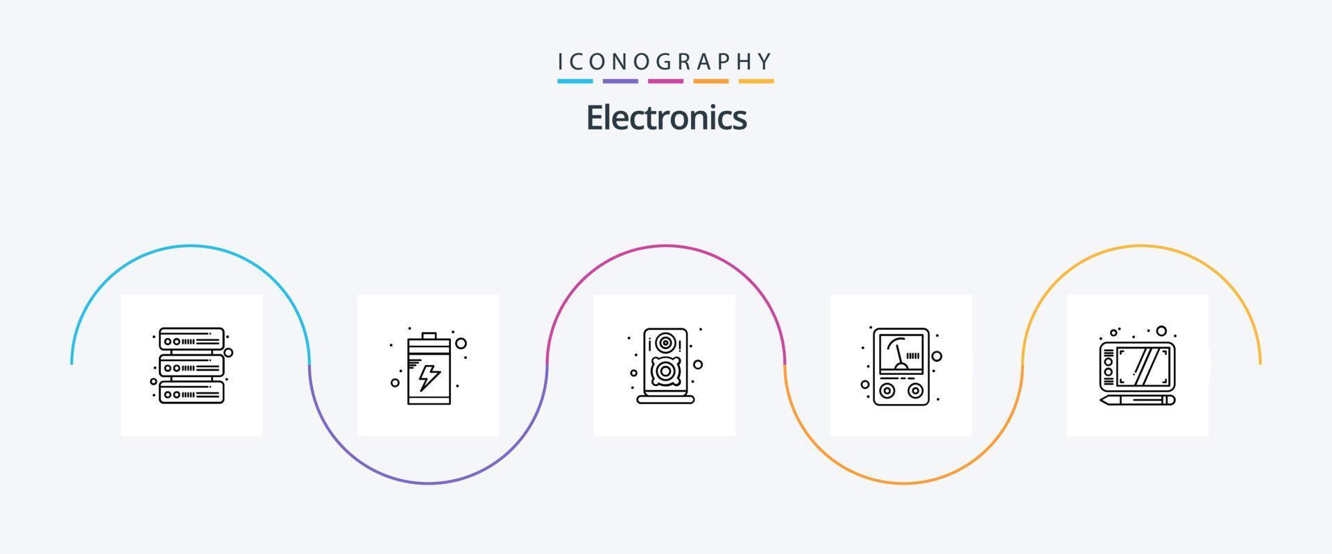 pacote de ícones da linha 5 de eletrônicos, incluindo . palestrante. tábua. projeto vetor