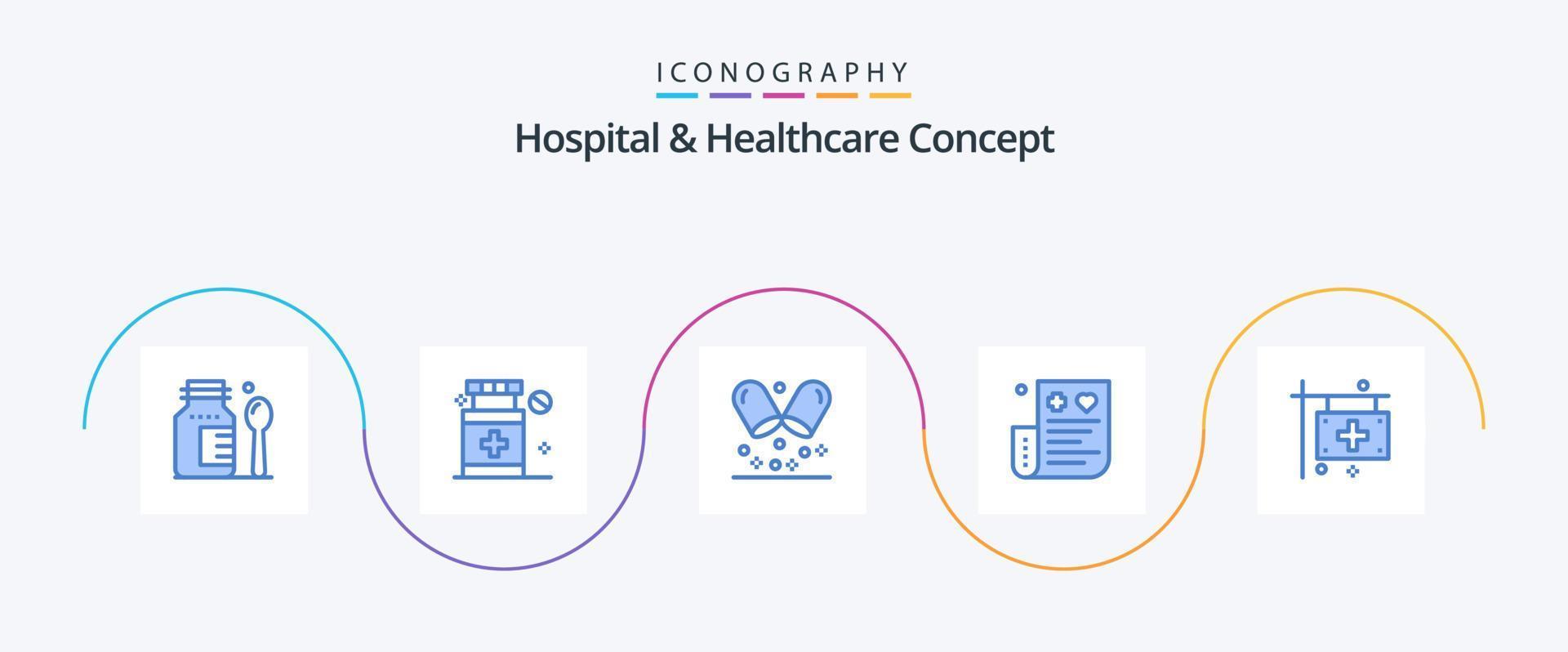 hospital e conceito de saúde pacote de ícones azul 5 incluindo. Cuidado. hospital vetor