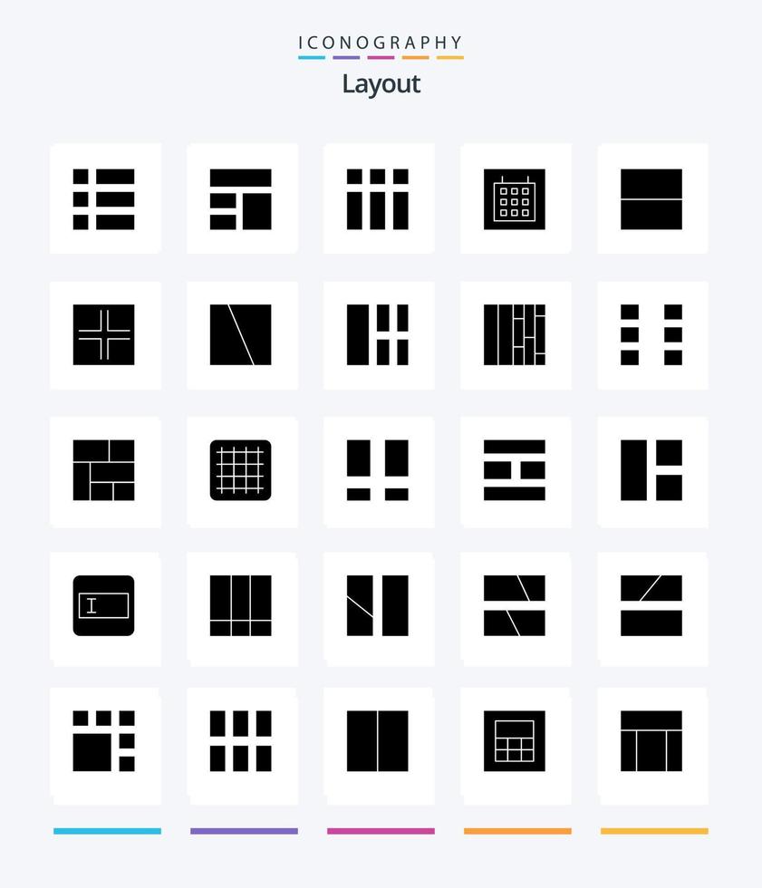 pacote de ícones preto sólido de 25 glifos de layout criativo, como layout. imagem. interface. colagem. pequeno vetor