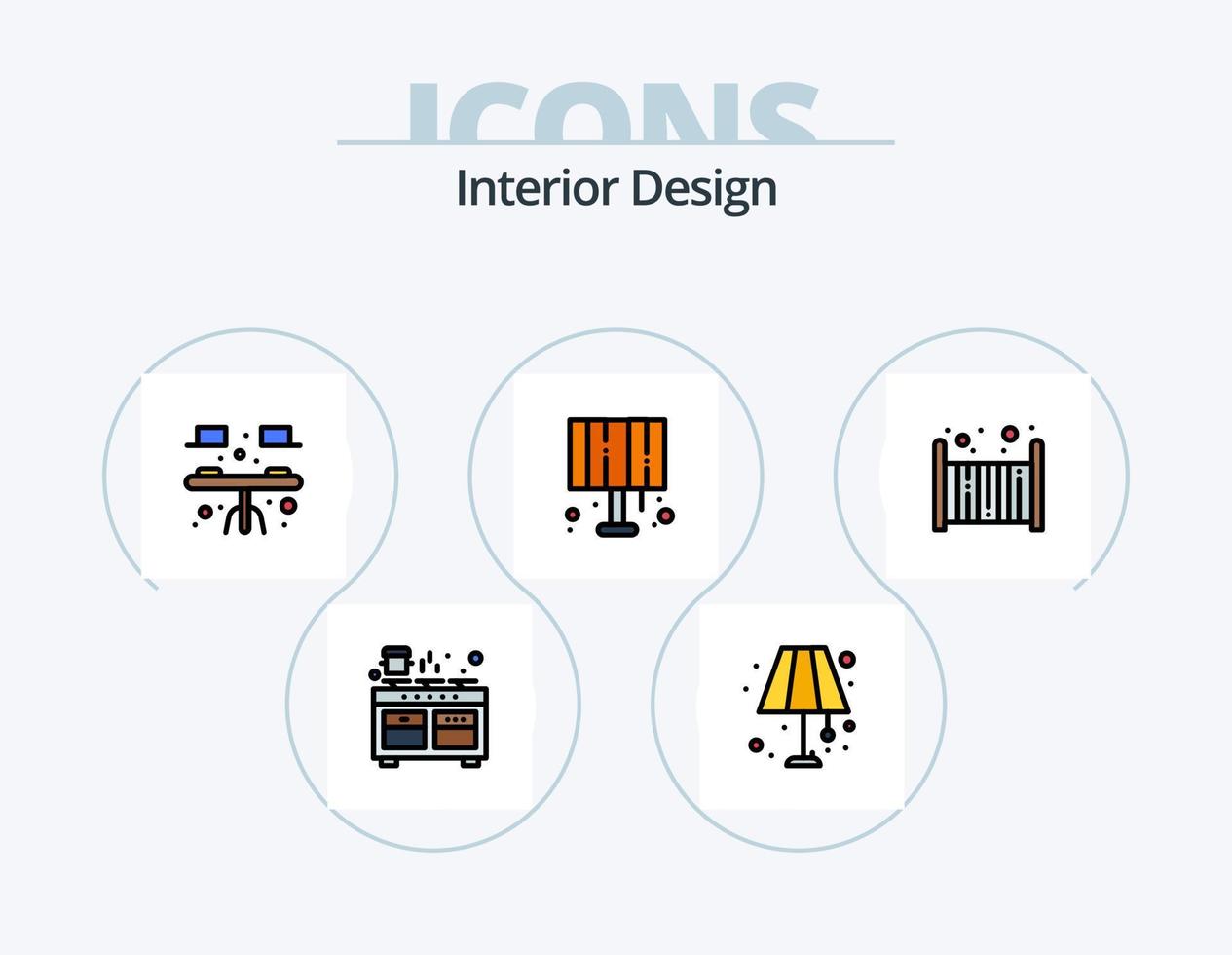 linha de design de interiores cheia de ícones do pacote 5 design de ícones. chão. berço. luz de casa. criança. dormir vetor