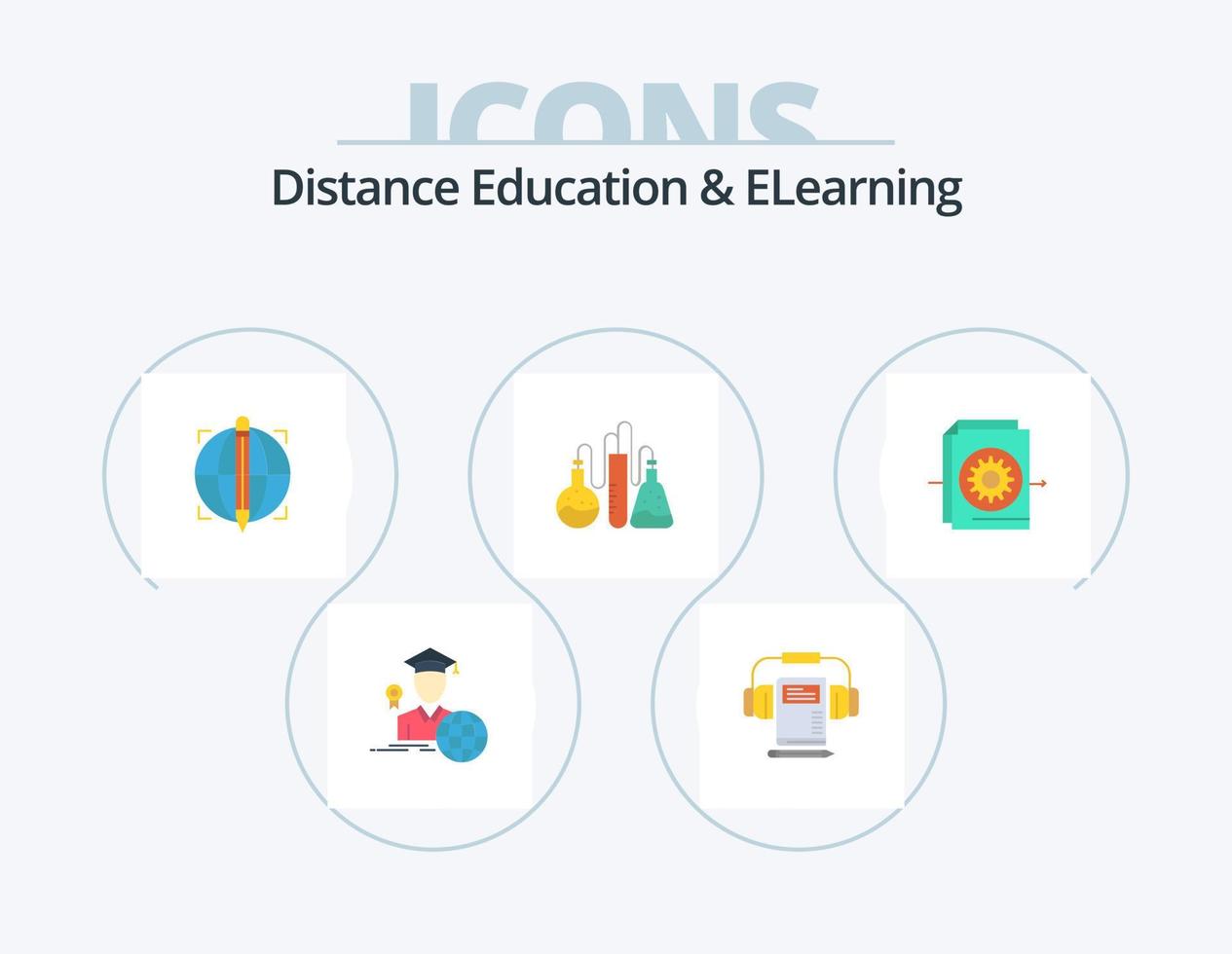 educação a distância e design de ícone plano de elearning pack 5 ícone. arquivo. Ciência. foco. laboratório. químico vetor