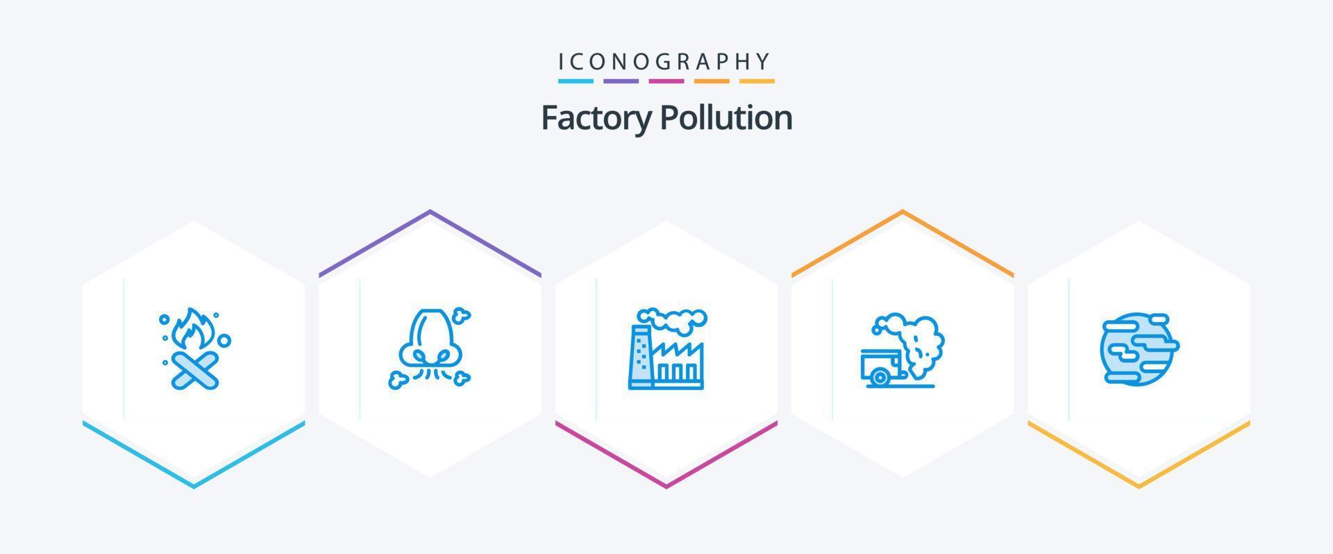 poluição de fábrica 25 pacote de ícones azul incluindo poluição. ambiente. nariz. jogar fora. Produção vetor