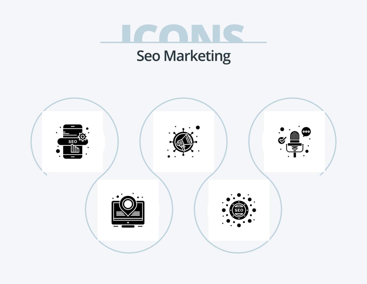 design de ícones do pacote de ícones de glifo de marketing seo 5. . . SEO online. registro. microfone vetor