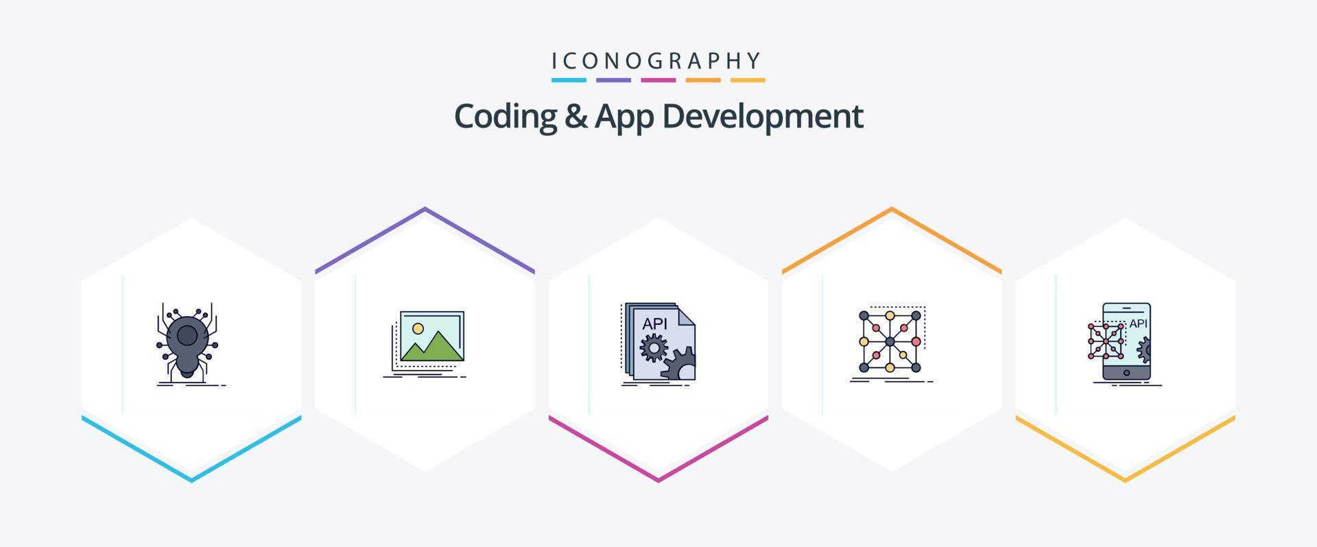 codificação e desenvolvimento de aplicativos 25 pacote de ícones de linha preenchida, incluindo aplicativo. dados. natureza. Programas. codificação vetor