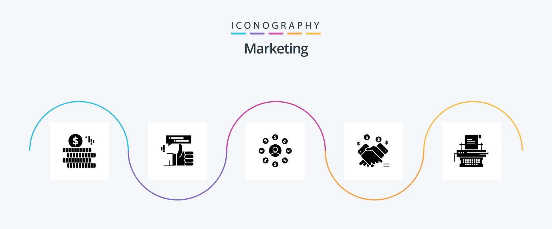 pacote de ícones de glyph 5 de marketing, incluindo direitos autorais. vendas. do utilizador. varejo. mão vetor