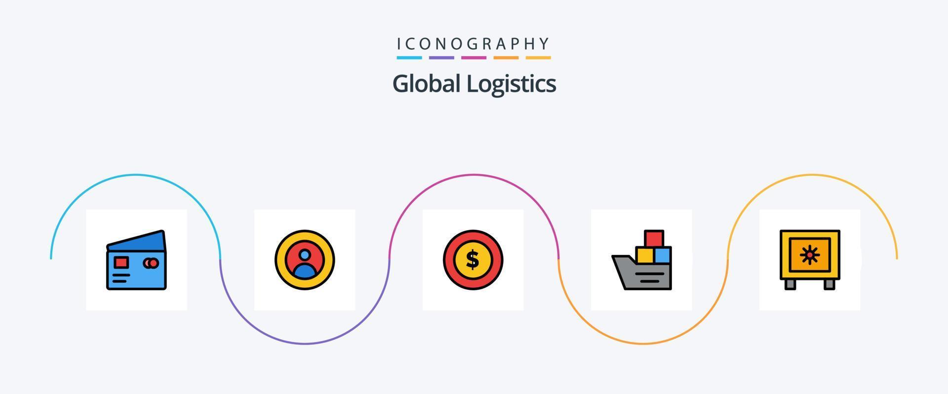 linha de logística global cheia de pacote de 5 ícones planos, incluindo navio. logística. do utilizador. bom. global vetor