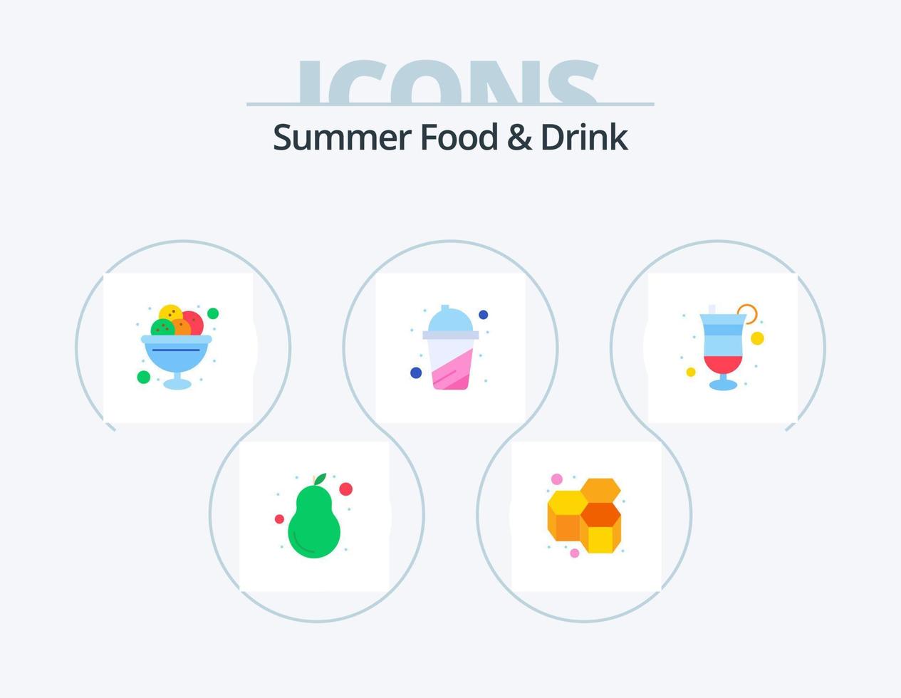 comida de verão e bebida plana ícone pack 5 design de ícone. coquetel. suco. tigela. bebida. doce vetor