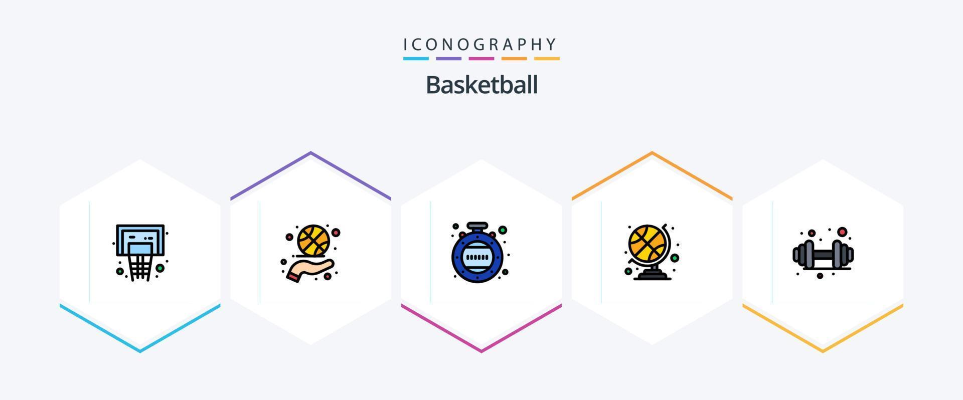 pacote de ícones de 25 linhas preenchidas de basquete, incluindo esporte. haltere. esporte. globo do clube desportivo. acessórios esportivos vetor