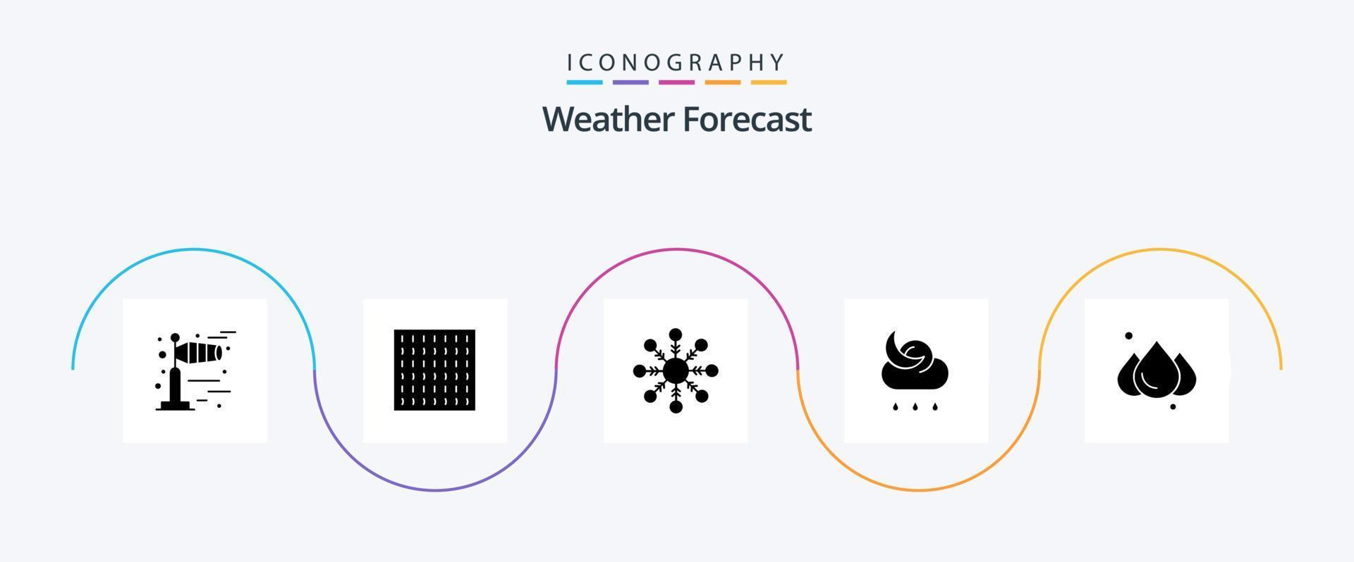 pacote de ícones do glifo meteorológico 5, incluindo . clima. floco de neve. chuvoso. clima vetor