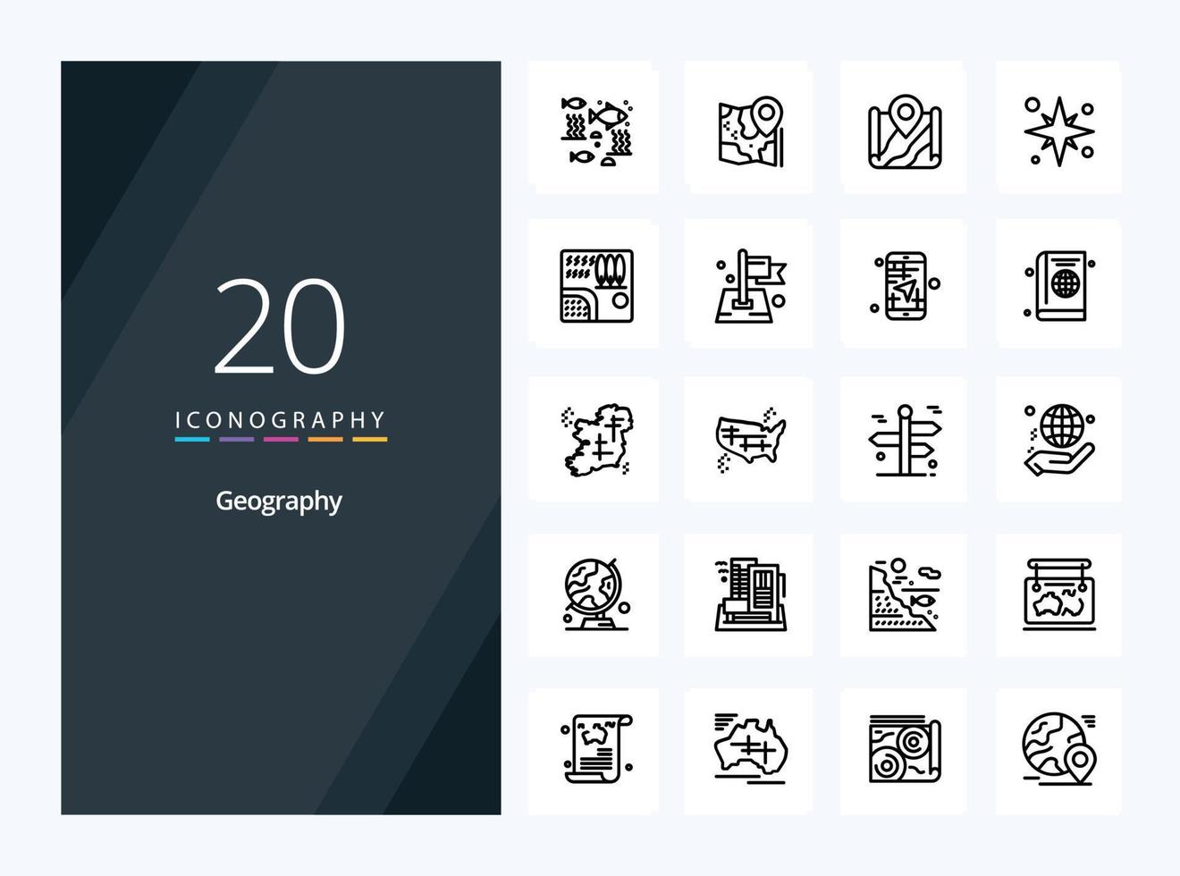 20 ícone de contorno de geografia para apresentação vetor