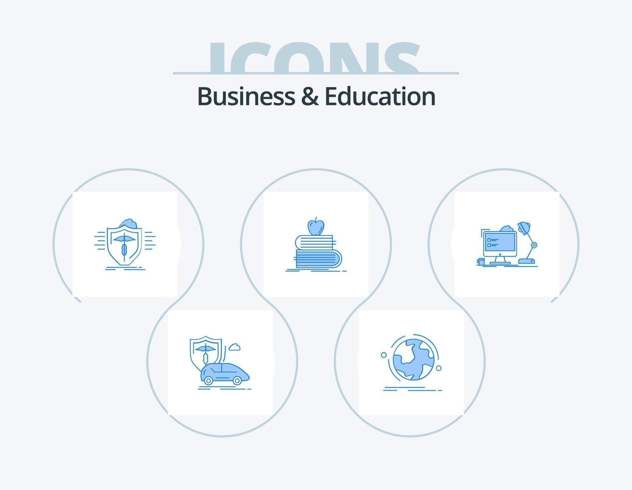 design de ícones do pacote de 5 ícones azuis de negócios e educação. estudante. de volta à escola. conexão. seguro. médico vetor