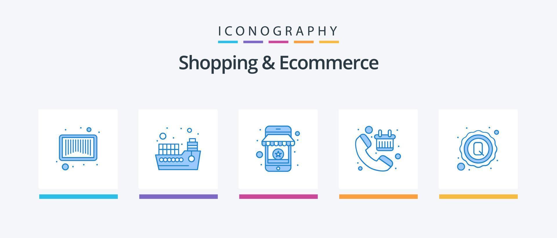 pacote de ícones azul 5 para compras e comércio eletrônico, incluindo loja. cesta. avaliação. carrinho. móvel. design de ícones criativos vetor