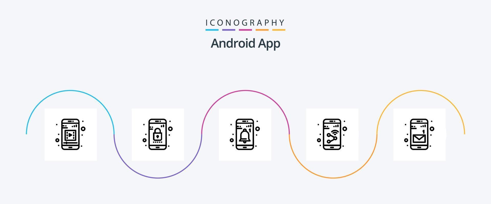 pacote de ícones da linha 5 do aplicativo Android, incluindo mensagem. Wi-fi. interface. Smartphone. dispositivo vetor